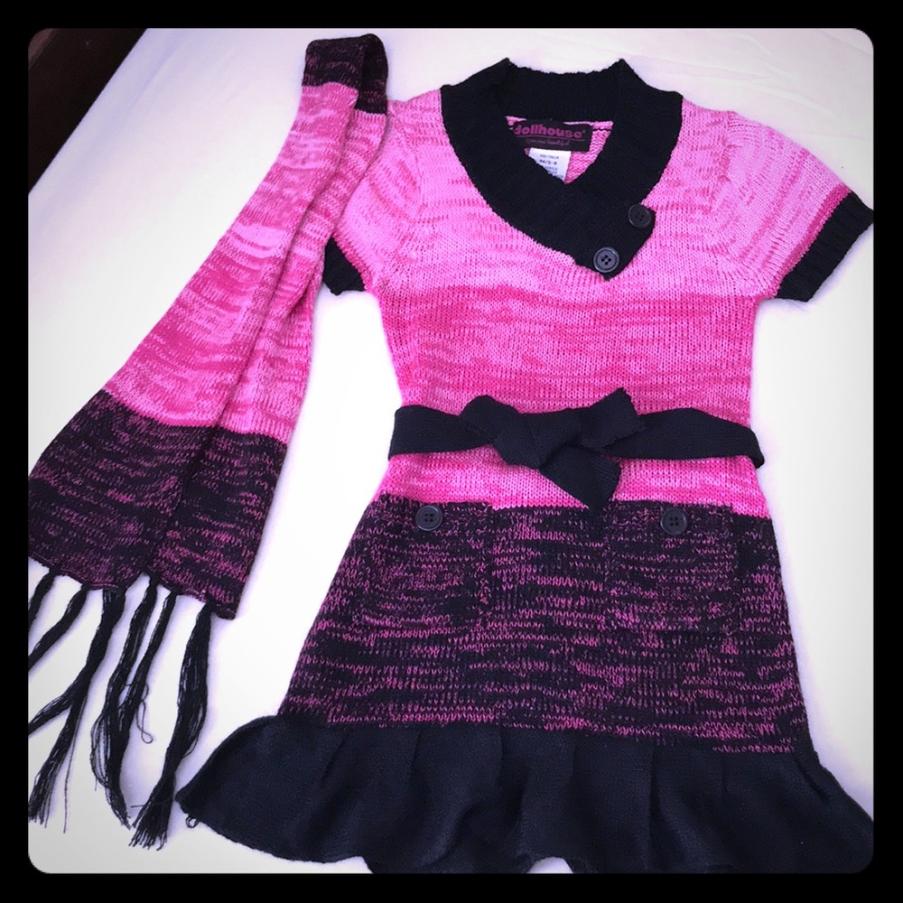 Sweater dress with scarf